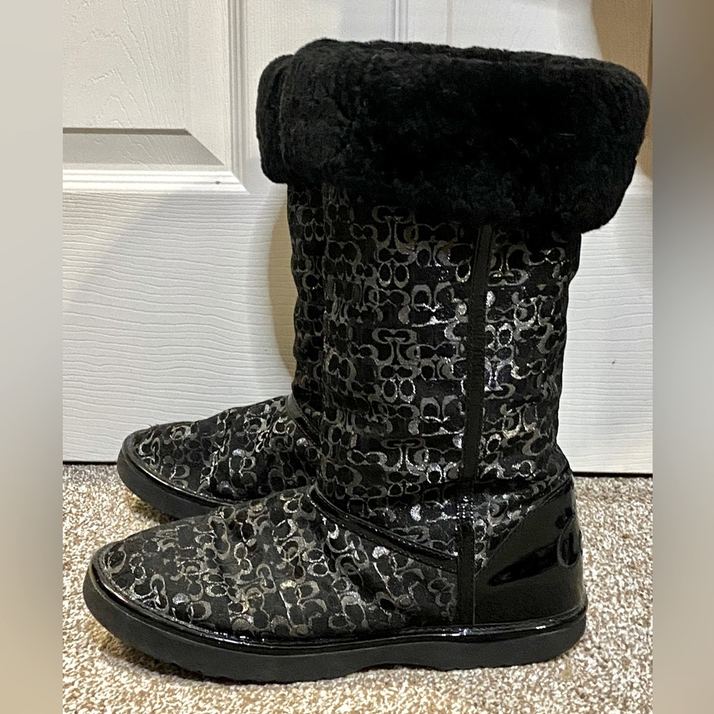 Coach Nikole Monogram Black Mid Calf Winter Boots Women's Size 8 B
